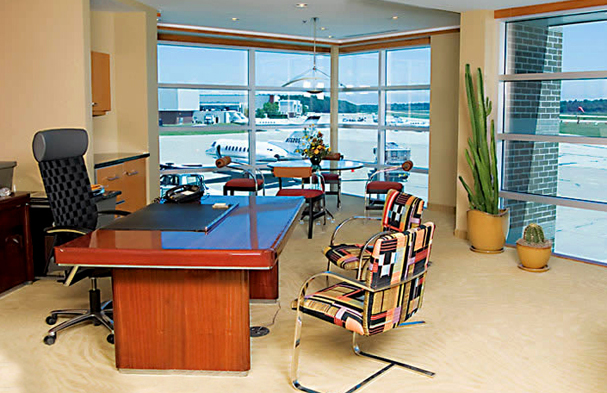This is an executive office overlooking the runway; a great way for the CEO to view the action from above.