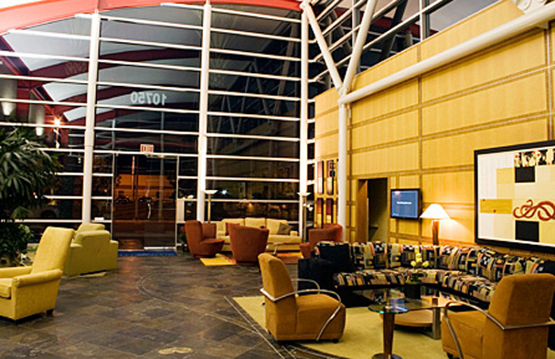 We redeveloped the Mercury Air Center in Burbank, CA to keep the beautiful wooden walls, yet give a little Hollywood bling to the base.