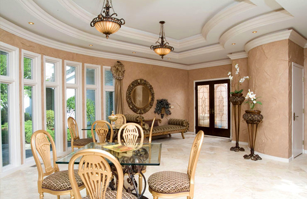 The project was to create a space to play bridge and entertain. We were inspired by Tuscan Designs, but we kept true to the simple art forms of ancient Rome.